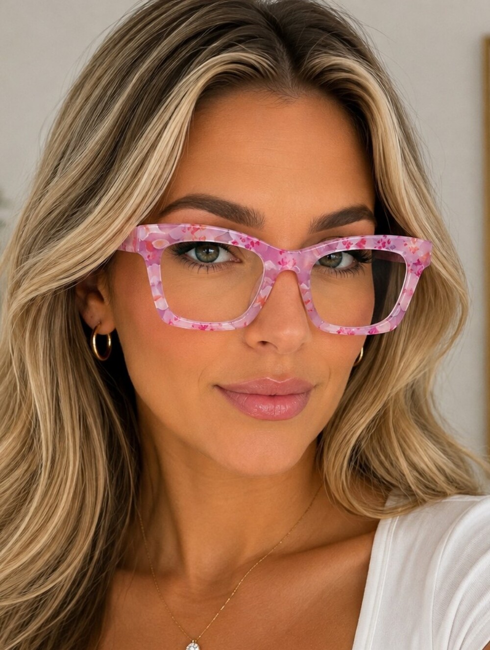 +4.00 Oprah Style Pink Floral Square Reading Eyeglasses - Womens Fashion Frames